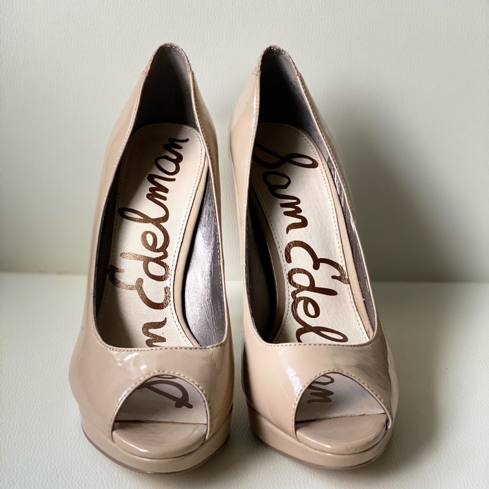 Sam Edelman Ella Peep-Toe Platform Pump, Nude Size 9